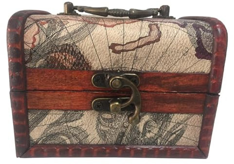 Adri - Cofre de madera pequeño para guardar joyas, joyeros de madera rusticos, mini Cofre Vintage para Joyas, ideales para regalitos y detalles. (COFRE CON ASA, 12,5 X 10,2 X 9 CM)