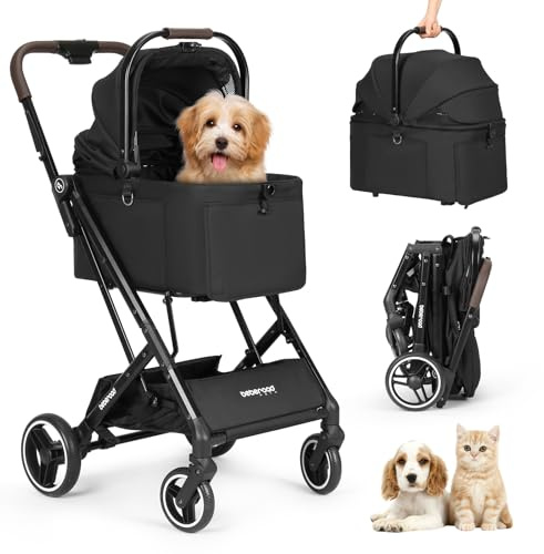 X2 Pet Stroller Dog Cat Stroller for Small Pets Detachable Carrier, Black | Lightweight Foldable Cat Carrier Dog Car Seat for Puppy Doggy up to 44lbs, Canopy and Waterproof Pad