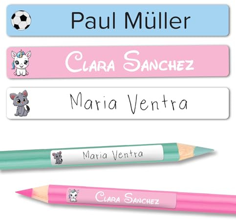 70 Étiquettes Autocollantes Personnalisées - Pour Fournitures Scolaires et Objets - Idéal pour la Rentrée Scolaire - Nom, Prénom, Couleurs et Icônes au Choix
