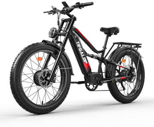 tifgalop Vélo électrique pour Adultes, vélo électrique Tout-Terrain 26 Pouces, Double Moteurs, Double amortisseurs, 7 Vitesses, Batterie au Lithium 52V 21Ah, autonomie jusqu'à 40-80 kilomètres