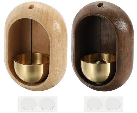 PATIKIL 2 Set Shopkeepers Bell, Wood Chime Hanging Door Bell Self-Adhesive Hanging Jingle for Door Opening Business When Entering Refrigerator Car, Oval