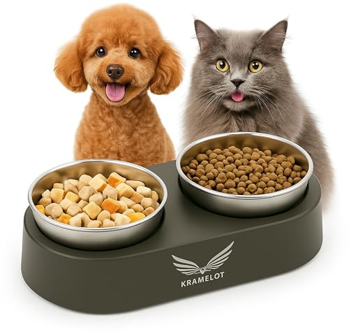 Comedero Bebedero Doble Elevado y Ergonómico para Perros y Gatos | Cuencos de Acero INOX 304 Antivómitos | Base Antideslizante con Ventosas Seguras | Diseño Premium | Mejora Su Salud