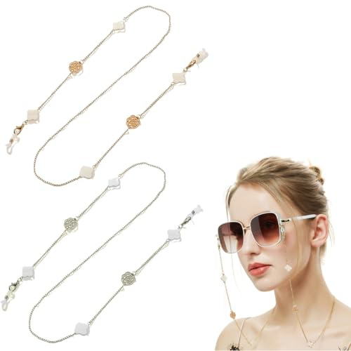 OUDQFCJ 2 Pezzi Catenelle per occhiali con perline, catenella occhiali donna, occhiali donna catena,catenelle per occhiali antiscivolo