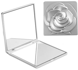 FUGLUS Miroir Compact Pliable 2X Grossissant Double Face,Miroir de Poche Maquillage Voyage Portable 7 cm Carré pour Femmes Hommes(Argent) - 1X/2X Grossissement