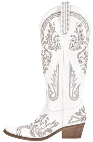 JHSDHYD Stivali Cowboy Donna Stivali da cowboy western bianchi ricamati con punta a punta da donna, stivaletti da cowgirl con tacco a blocco(Color7,14)