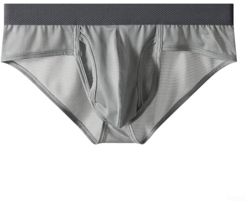 Slip ouvert sur le devant pour homme en tissu de soie glacée respirante avec taille basse et séparation en maille (XL gris)