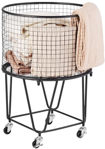 VEVOR Carrello Portabiancheria da 40 L, Cesto Portabiancheria Rotondo con Ruote Girevoli, Capacità di Carico 27 ​​kg, Carrello della Spesa in Acciaio al Carbonio per la Spesa in Campeggio, i Bagagli
