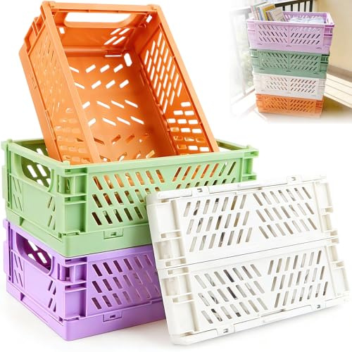 4 Pezzi Cassette Plastica Pieghevoli, Portaoggetti Pieghevole Mini, Cassetta Impilabili, Cestini Organizzare, Cestino Salvaspazio per Casa, Ufficio, Scrivania, Cassetto, Cucina, Bagno, Camera Letto
