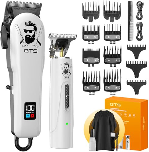 GTS PRO Hair Clippers & Beard Trimmer for Men Cordless(White) | Professional Clippers 8 Guard & 3 Trimmer Guard IPX7 Waterproof rechargeable Barber Clippers for Father/ Husband/Boyfriend