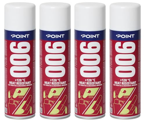 POINT 006 Colle en Spray Résistante à 120°C – Collage Multi-Surfaces, Pulvérisation Uniforme et Finition Transparente Jusqu'à 2 m² pour Garnitures Auto, Tapisserie et Bricolage – 4 x 500 ml