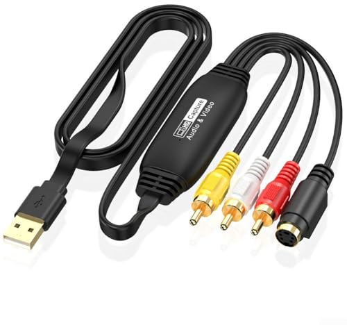 Scheda di acquisizione video USB, CVBS a convertitore digitale per videoregistratore VHS per videocamera, 720P per S-Video a USB 2.0 adattatore per e play, nero, cavo da 1 m (testa maschio AV)