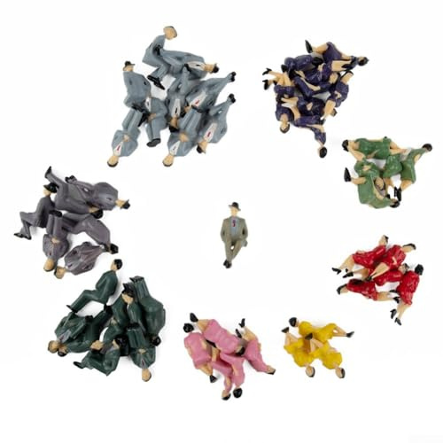 Confezione da 50 miniature in plastica sedute in scala 1:32 con disegni di genere misti per modellini di treni e espositori da giardino figure dipinte dettagliate per progetti di costruzione di