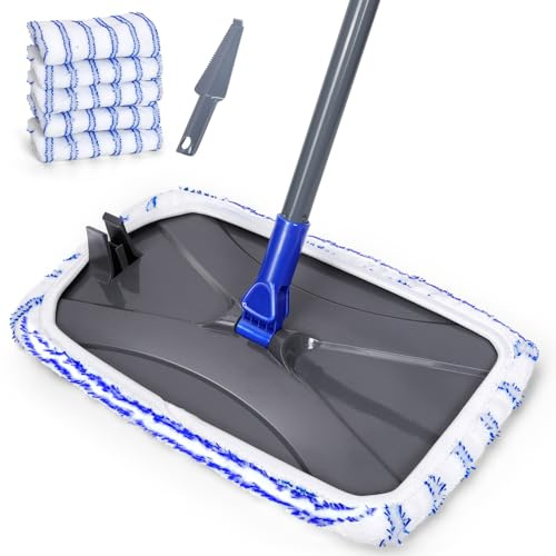 Mocio piatto grande con 2 panni per mocio a 360 gradi, in microfibra, per pavimenti in legno massiccio