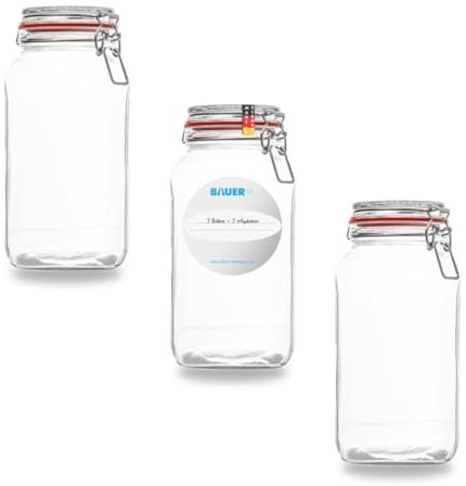 Flaschenbauer - Lot de 3 bocaux en verre à étrier métallique de 2590 ml - Peuvent être utilisés comme bocaux de conservation et de fermentation - Pour le rangement - Bocaux à remplir - Bocaux à étrier