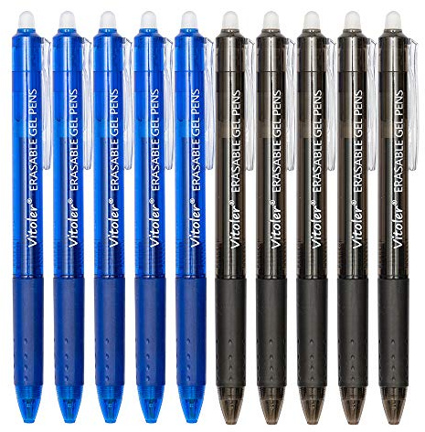 Vitoler Retractable Erasable Gel Pens Clicker, Fine Point(0.7mm), Make Mistakes Disappear,5 Black & 5 Blue Gel Ink Pen for Drawing Writing Planner and School Supplies