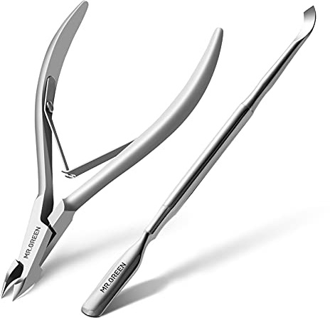 MR.GREEN Tronchesi per cuticole Forbici per manicure e cuticole Tagliacuticole Trimmer Rimozione della pelle morta Frese in acciaio inox Strumento di bellezza con Pusher (Mr-1028+Pusher)