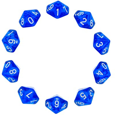 Dados Poliédricos,10 pcs Dados de rol para Ungeons y Dragons Pathfinder Role Playing Dice Enseñanza de Matemáticas 20mm 10 Caras Azul