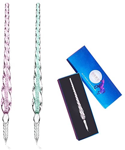 Helweet Glasstifte, Glas Dip Pen, Glas Kalligraphiestifte, Kalligraphie Stift, Bunten Tinten Glasfeder, Glasfeder, Glasstifte-Set, Für Schreiben, Zeichnen, Grußkarten, 2 Stück