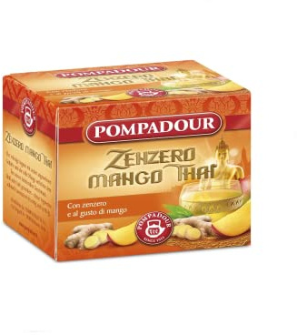 Pompadour Tè | Infuso allo Zenzero Aromatizzato | Tisana Mango & Zenzero Thai | Zenzero Tisana Digestiva - 10 Bustine (22.5 Gr)