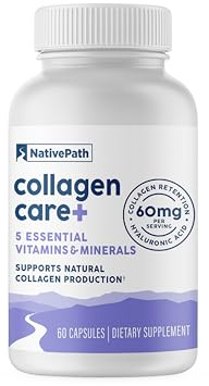 NativePath Collagen Care+, 5 Vitamin Blend with Hyaluronic Acid and Boron That Supports Collagen for Men and Women, 60 Capsules