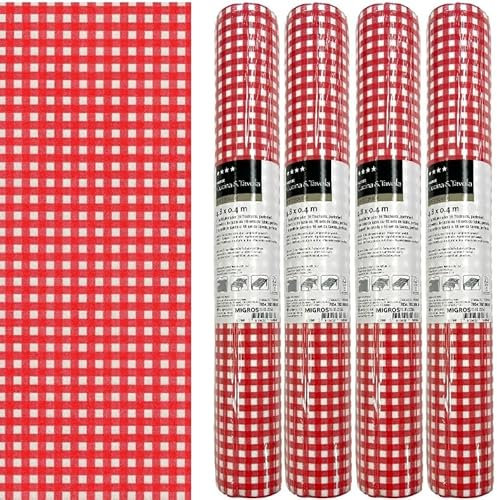 3-IN-1 Rolle Tischläufer und Tischsets Airlaid - Vichy Rot/Weiß Kariert - 40 x 480 cm - 4 Rollen