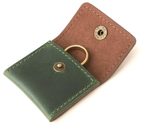 TheAntiq Leather Ring Pouch, Brown Leather Jewelry Holder, Wedding Case for Men and Women Pouch for Engagement Bridal Jewellery Storage, Guitar Picks Camera SD Card Holder- Forest Green