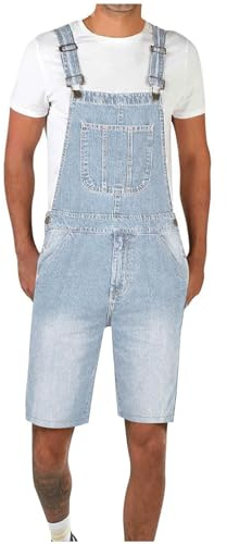 vokkrv Mono Pantalones Corto de Vaqueros Hombre Peto Trabajo Bib Slim Fit Jumpsuit con Bolsillos Mezclilla Moda Casual Fiesta Pant Jeans Roto Denim Pantalones Mono