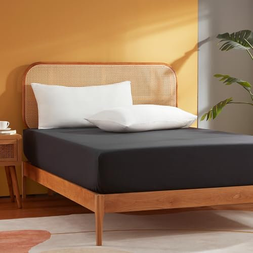 Sonive Spannbettlaken 140x200cm, Polyester Betttuch für Matratzenhöhe bis 30 cm, Oeko-TEX Zertifiziert Bettlaken, Schwarz