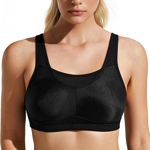 WingsLove High Impact Sports Bras for Women Seamless Full Coverage Non Padded High Neck Woukout Bra(Black,34F)