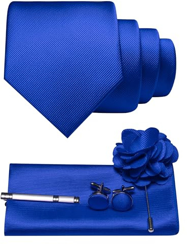 JEMYGINS Corbata de sarga monocolor con gemelos cuadrados, pinza y broche floral, set de regalo para fiestas, negocios y bodas