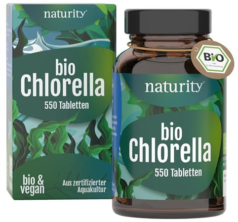 Chlorella Bio Presslinge I 550 Tabletten, 100% gemahlene Chlorella Alge I Mit natürlichem Vitamin B12 I Ökologisch kultiviert & Bio-zertifiziert I Vegan, ohne Zusätze & Rückstände | naturity
