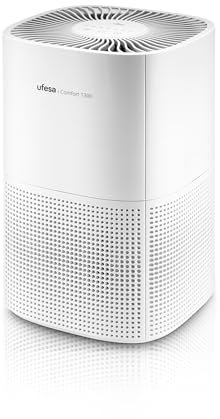 Ufesa Comfort 1300 Purificador de Aire con Filtro HEPA, Potencia de 15W, Tasa de Purificación de Aire CADR 130 m³/h, Cobertura hasta 55 m², 3 Velocidades, Silencioso ≤55dB, Blanco