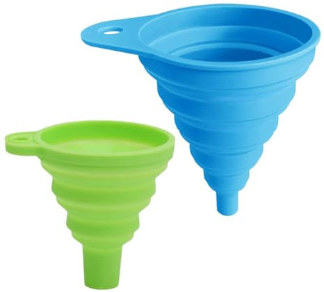 AEIOPRS Juego de 2 embudos plegables de silicona para cocina, embudos portátiles en azul y verde, ideal para líquidos de aceite y polvo, grandes y pequeños