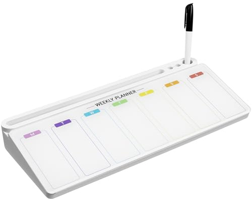 Navaris Schreibtisch Whiteboard Auflage Wochenplaner - 40 x 18 x 5,5 cm - Deskboard Buddy - Glas Whiteboard mit Marker - Schreibtisch Desktop mit Stauraum - Weekly Planner Design