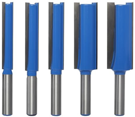 AKYLIN Lot de 5 Fraises Droite Defonceuse à Tige de 8 mm, Fraise droite à queue, Diamètre de Coupe 8/10/12/18/20 mm, Fraise Droite pour le Travail du Bois