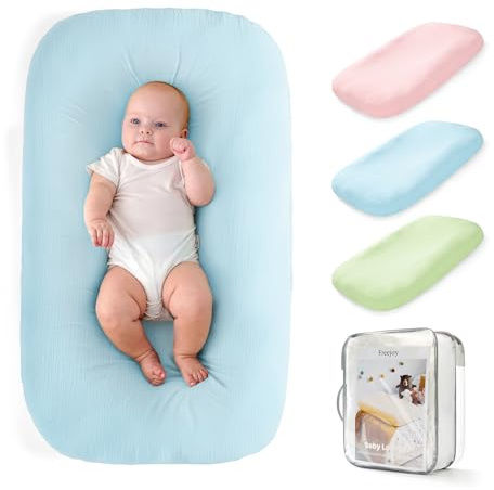 Freejoy Baby Lounger for Newborn, Portable Baby Nest, Soft Cotton Breathable Washable Infant Lounger for Home and Travel (Blue)