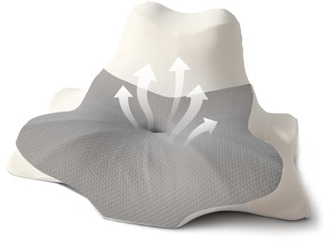OKYUK Almohada Cervical 4 en 1 ergonómica con diseño de Dos Zonas, Almohada de Espuma viscoelástica con Funda extraíble para los Lados, la Espalda y el Vientre (Gris-Blanco)