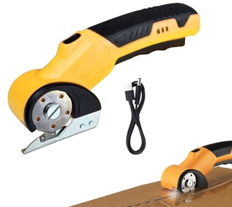 Cutter Electrique Carton,320 TR Min Outil de Coupe de Moquette Rechargeable avec Verrou de Sécurité et Lumière LED - Ciseaux Électriques Rotatifs Portables pour Tissus Cuir Moquettes