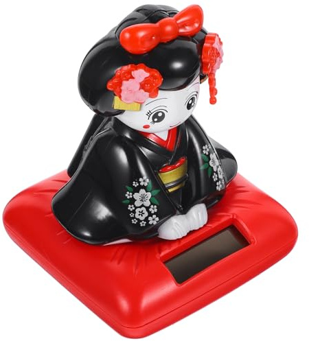 SUPVOX Poupée Kimono Solaire Décorative pour Voiture Figurine Oscillante à Énergie Solaire Petite Statue Assise Noire Décoration Intérieure Automobile Ornement Présent Original