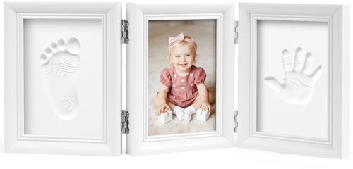 Vicloon Babyavtrycksram, Spädbarnshandavtryckssats, Minnesram, Fotoram för Spädbarnshandavtryck, Personliga Presenter för Baby Shower (Trippelvikning)