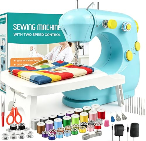 Máquina de coser para principiantes, mini máquina de coser eléctrica para reparación y manualidades, pequeña máquina de coser portátil de doble velocidad con juegos de costura completos, pedal y