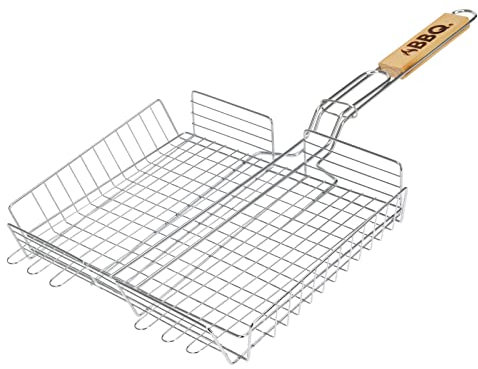 HAC24 Grillkorb BBQ Grillpfanne Gemüsekorb Fischbräter Grillwok Hähnchengrillkorb Grillguthalter - Edelstahl, Rechteckig, Mit Deckel, Dishwasher-Safe