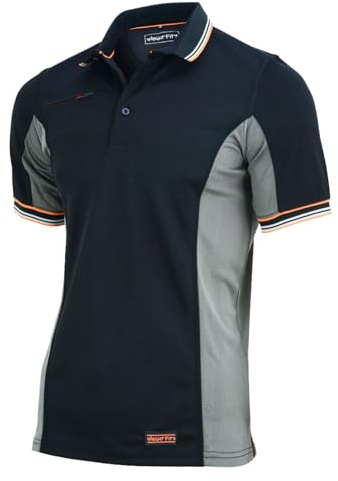 WrightFits Men’s Essentials Outdoor Work Polo Shirt – 2-Tone Black & Grey Short Sleeve Workwear Polo Shirt for Men, Breathable Polyester, Lightweight Comfort, Regular Fit for Everyday Use