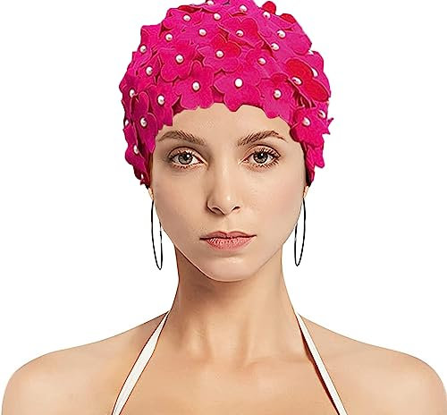 Blommig badmössa kvinnor badmössa för långt hår kort hår vintage badmössa hatt blomma badmössa superelastisk badmössa lätt badmössa duschmössa dykning hatt för kvinnor damer tonåringar