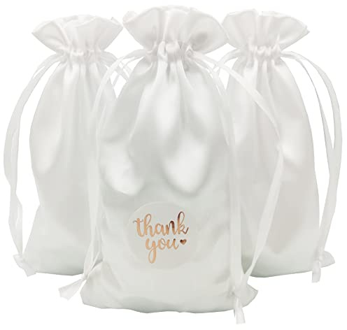 DUGYIRS 30 stycken satin vita presentpåsar 12 cm x 20 cm, smyckesväskor bröllopspresent dragsko-väskor babyshower presentpåsar