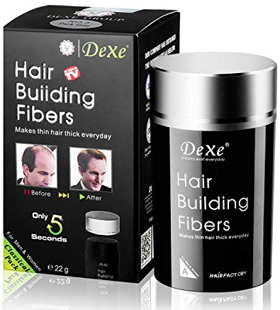 Dexe Fibres capillaires – Fibre épaississante pour homme et femme – Formule végétale douce – Hypoallergénique – Aspect naturel – Poudre anti-cernes contre la perte de cheveux – Noir – Non parfumée – 5