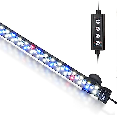 hygger 24/7 Mode Submersible Aquarium LED Light, Full Spectrum Hidden Fish Tank Light with 3 Rows Beads 7 Colors Auto On Off Sunrise-Daylight-Moonlight, Adjustable Timer Brightness (27.6in 16W)