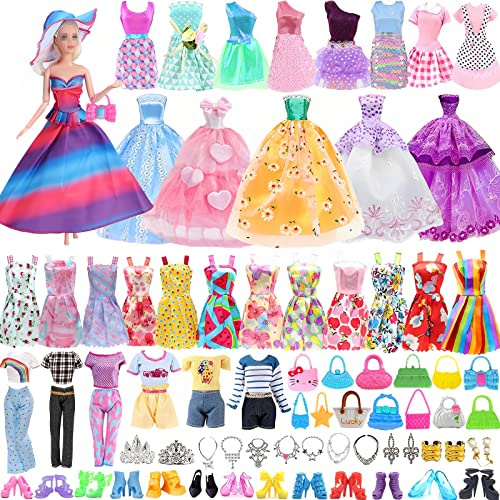 51 Piezas Ropa y Accesorios para 11.5 Pulgadas Muñeca, Ropa y Accesorios para Muñecas Incluidos Mini Vestidos Vestidos Tops Pantalones Zapatos Bolsa Accesorios Entrega Casual