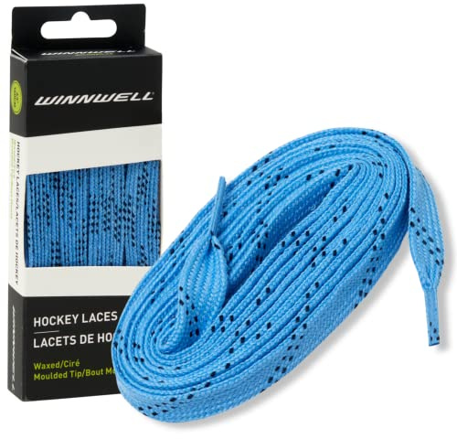 Winnwell Lacets de hockey cirés – Lacets de hockey sur glace et patins à roulettes, lacets multiples (bleu Columbia/bleu marine, 304,8 cm)