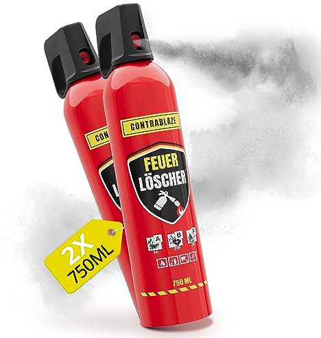 Feuerlöscher Haushalt 2er Set - 750ml - für mehr Sicherheit im Alltag - Idealer Fettbrandlöscher für die Küche - Perfekt geeignet als Mini Feuerlöscher Auto - Löschspray sofort & sicher einsatzbereit